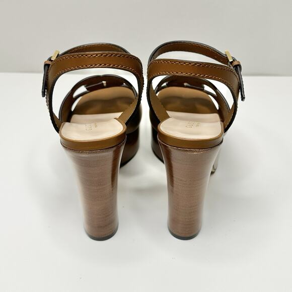 Gucci Cutout Interlocking G 37.5/ US 7.5 Platform Sandal Dark Brown Leather NIB - Picture 11 of 15